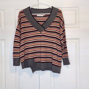 WILT cashmere cotton striped sweater sweatshirt shifted notched hem